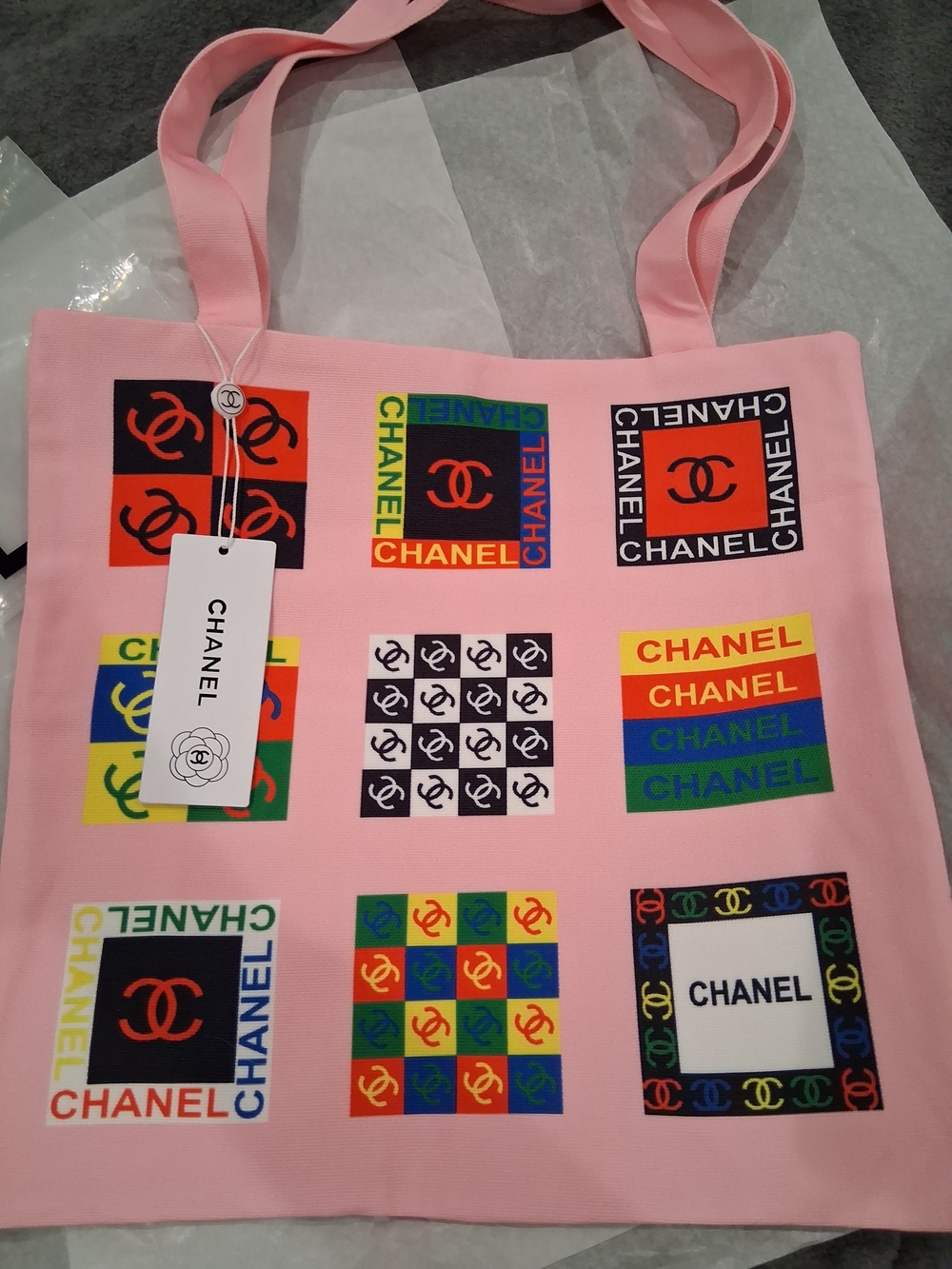 Chanel Uniform Tote Pink Logo Patchwork Canvas Tote.Brand NEW